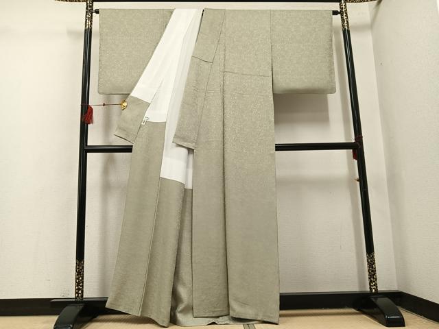 平和屋着物●紋屋井関　色無地　桐竹紋　白橡色　正絹　逸品　AABI3003ph_2