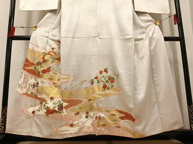 平和屋着物○銀座きしや 訪問着 駒刺繍 草花文 金彩 正絹 逸品