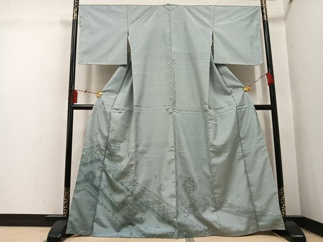 平和屋着物●本場大島紬　訪問着　中国三大刺繍　汕頭刺繍　スワトウ刺繍　花唐草文　正絹　逸品　未使用　AABI3017ph