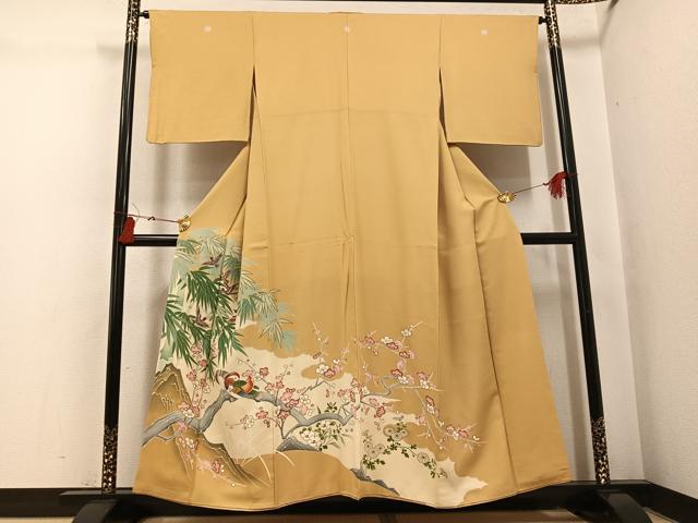 平和屋着物●豪華色留袖　刺繍　飛鳥鴛鴦草花文　金彩　正絹　逸品　AABI3048ph