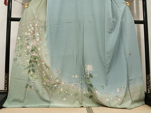 平和屋着物●訪問着　友禅　作家物　枝花文　暈し染め　ロング丈　正絹　逸品　AABI3100ph_2