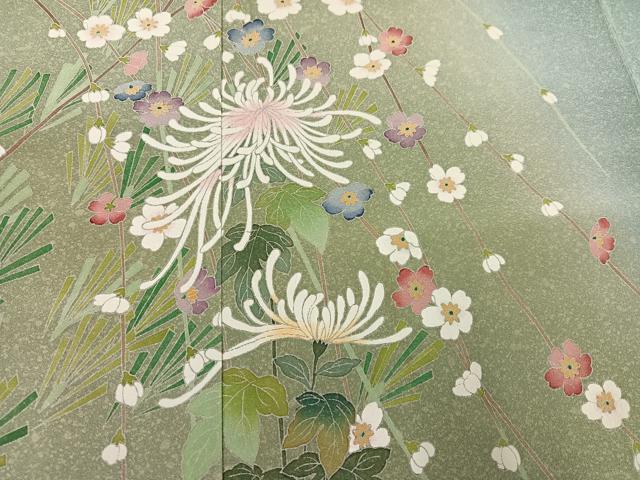 平和屋着物●訪問着　友禅　作家物　枝花文　暈し染め　ロング丈　正絹　逸品　AABI3100ph_3