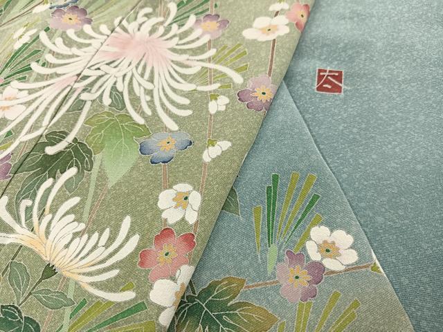 平和屋着物●訪問着　友禅　作家物　枝花文　暈し染め　ロング丈　正絹　逸品　AABI3100ph_8