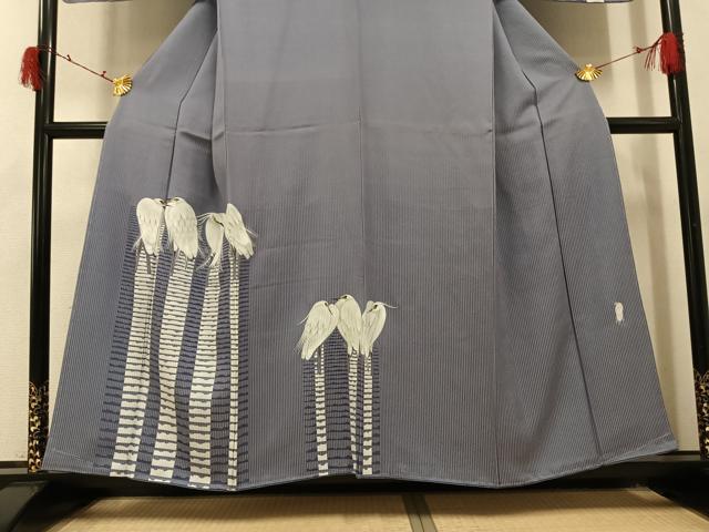 平和屋着物●東京友禅　菅有鬼一　訪問着　手描き　白鷺　金彩　正絹　逸品　未使用　AABI3117ph_2