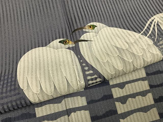 平和屋着物●東京友禅　菅有鬼一　訪問着　手描き　白鷺　金彩　正絹　逸品　未使用　AABI3117ph_4