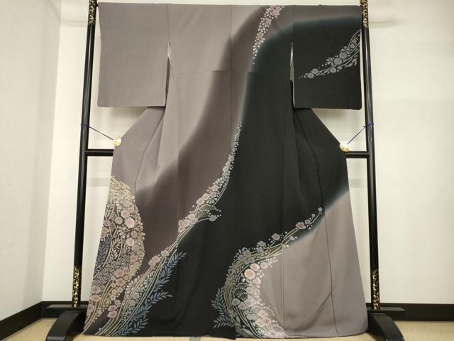 平和屋着物●訪問着　辻が花　舞花文　暈し染め　金彩　正絹　逸品　AABI4407ck
