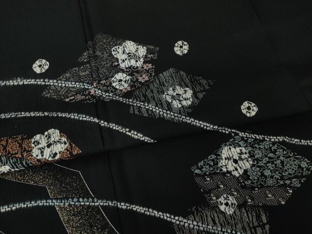 平和屋着物●訪問着　絞り　舞花文　黒地　金彩　正絹　逸品　未使用　AABI4504ck_4