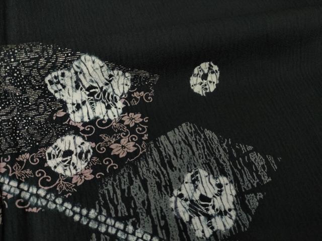平和屋着物●訪問着　絞り　舞花文　黒地　金彩　正絹　逸品　未使用　AABI4504ck_5