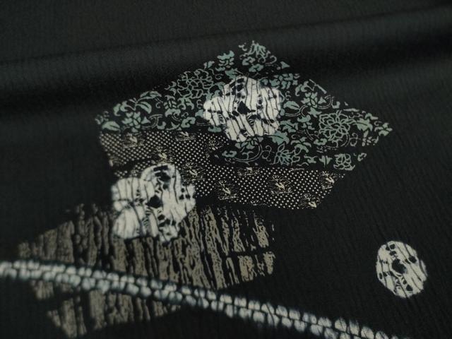 平和屋着物●訪問着　絞り　舞花文　黒地　金彩　正絹　逸品　未使用　AABI4504ck_6