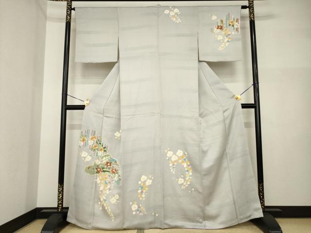 平和屋着物●訪問着　辻が花　刺繍　舞花文　正絹　逸品　AABI4509ck