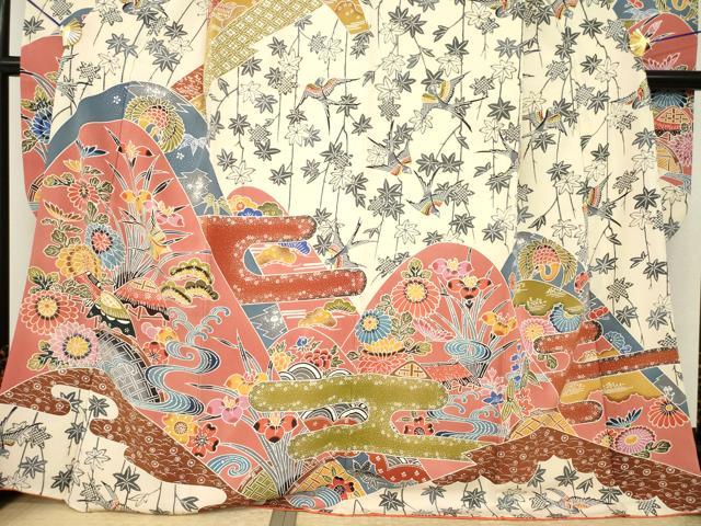 平和屋着物●豪華振袖　遠山花文　紅型　正絹　逸品　AABI4550ck_2