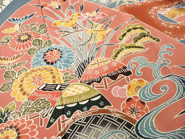 平和屋着物●豪華振袖　遠山花文　紅型　正絹　逸品　AABI4550ck_3