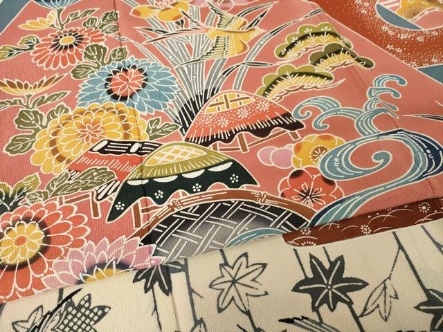 平和屋着物●豪華振袖　遠山花文　紅型　正絹　逸品　AABI4550ck_4