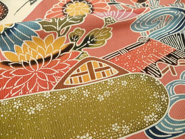 平和屋着物●豪華振袖　遠山花文　紅型　正絹　逸品　AABI4550ck_6