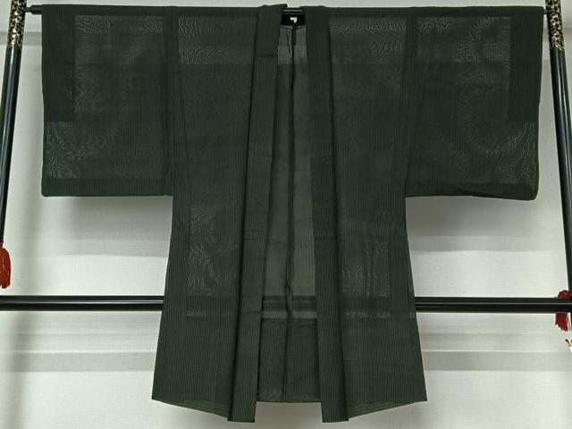 平和屋着物▽男性　長羽織　スリーシーズン　春夏秋　塵除け　縞　黒地　正絹　逸品　AABI4585jh