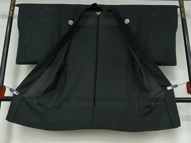 平和屋着物▽男性　黒紋付　長羽織　スリーシーズン　春夏秋　塵除け　暗黒色　黒地　正絹　逸品　AABI4589jh_1