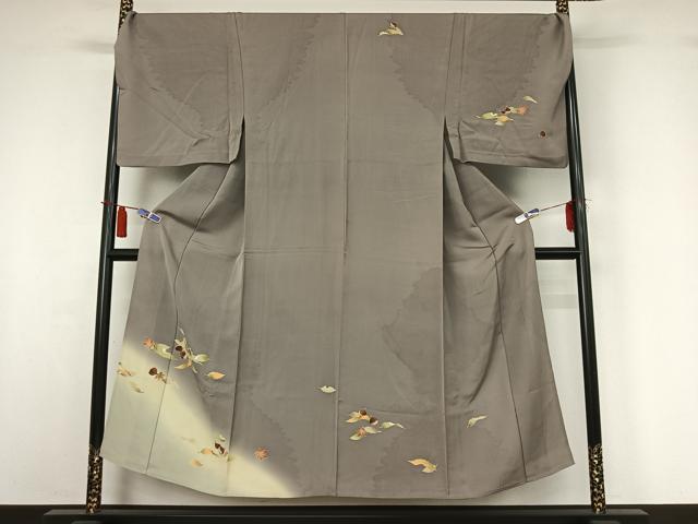 平和屋着物▽男性　訪問着　単衣　舞葉文　栗　暈し染め　キングサイズ　正絹　逸品　AABI4673jh 平和屋着物▽男性 訪問着 単衣 舞葉文 栗 暈し染め キングサイズ 正絹