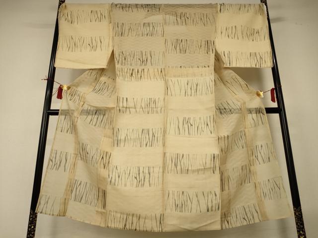 平和屋着物＊夏物　男性　紗紬　幾何学文様　キングサイズ　正絹　逸品　AABI4683jd