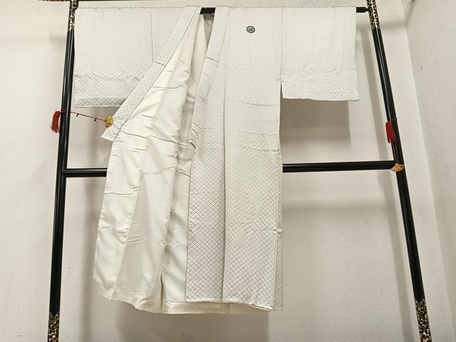 平和屋着物●男性　白紋付・羽織セット　菱文　正絹　逸品　AABI4803ph_1