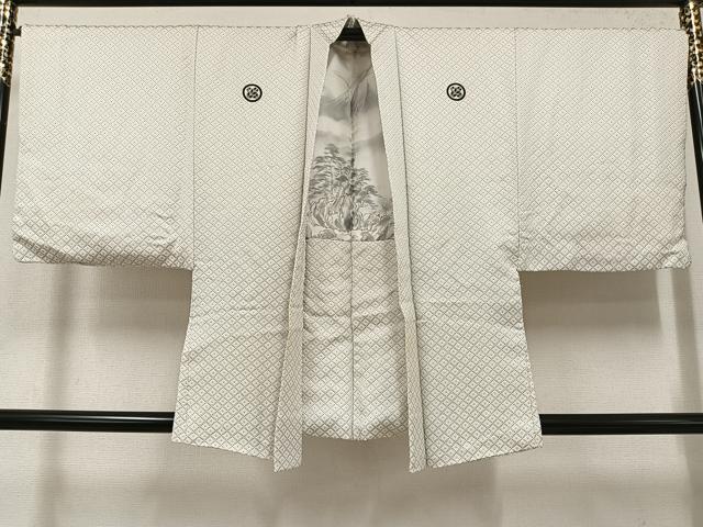 平和屋着物●男性　白紋付・羽織セット　菱文　正絹　逸品　AABI4803ph_6