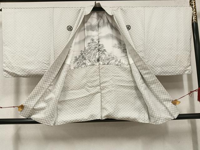 平和屋着物●男性　白紋付・羽織セット　菱文　正絹　逸品　AABI4803ph_7
