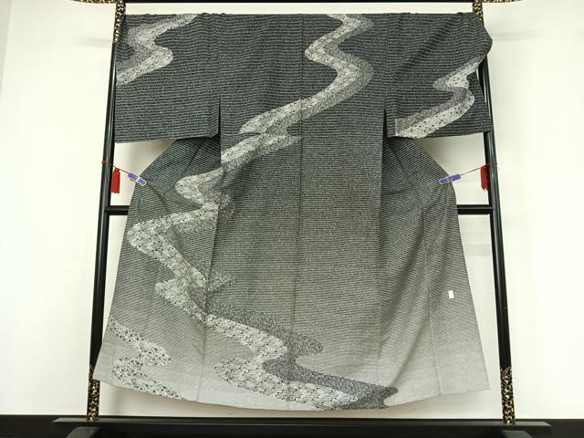 平和屋着物▽男性　訪問着　単衣　本場染大島紬地　作家物　道長花文　キングサイズ　正絹　逸品　AABI4964jh