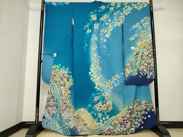平和屋着物●豪華振袖　辻が花　舞花文　暈し染め　金通し地　正絹　逸品　AABI5094ck