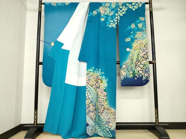 平和屋着物●豪華振袖　辻が花　舞花文　暈し染め　金通し地　正絹　逸品　AABI5094ck_1