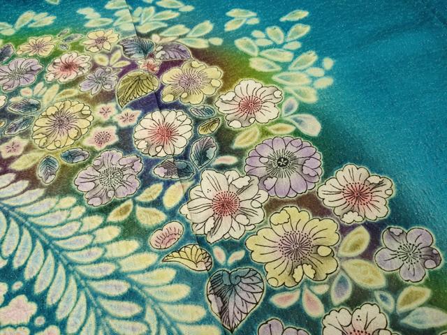 平和屋着物●豪華振袖　辻が花　舞花文　暈し染め　金通し地　正絹　逸品　AABI5094ck_3