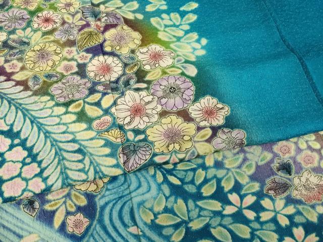 平和屋着物●豪華振袖　辻が花　舞花文　暈し染め　金通し地　正絹　逸品　AABI5094ck_4