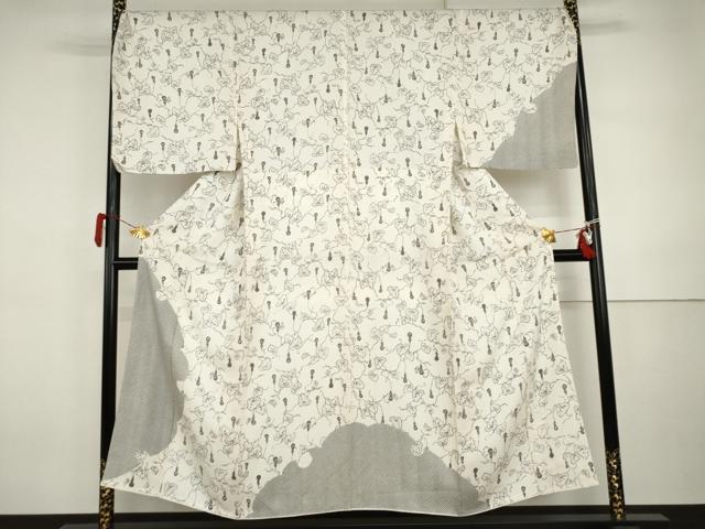 平和屋着物●男性　訪問着　雪輪瓢箪蔦の葉文　背抜き仕立て　キングサイズ　正絹　逸品　AABI5191cs 42,120円