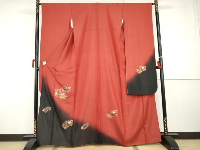 平和屋着物●豪華振袖　地紙花蝶文　暈し染め　銀通し地　金糸　正絹　逸品　AABI5210cs
