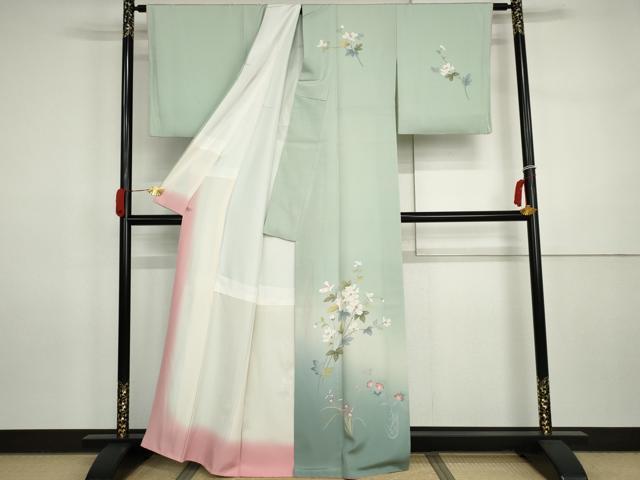 平和屋着物●訪問着　友禅　作家物　飾花文　暈し染め　正絹　逸品　AABI5243cs_1