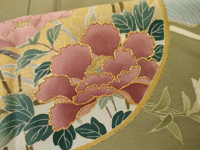 平和屋着物●訪問着　友禅　駒刺繍　色紙飛鶴草花文　金彩　正絹　逸品　未使用　AABI5264cs_6