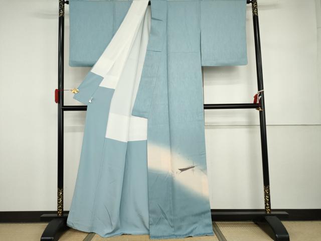 平和屋着物●山崎祥平　訪問着　手描き　舟　カモメ　暈し染め　鈴乃屋扱い　正絹　逸品　AABI5277cs_1