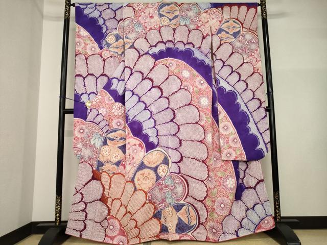 平和屋着物●名門　藤娘きぬたや・総絞り　振袖　吉祥花鳥文　正絹　逸品　AABI5286ck