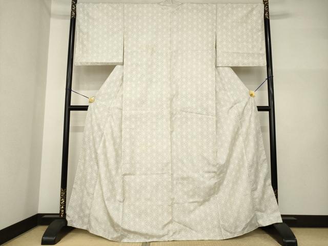 平和屋着物●本場大島紬　白大島　カタス7マルキ　麻の葉文様　正絹　逸品　AABI5301ck_1