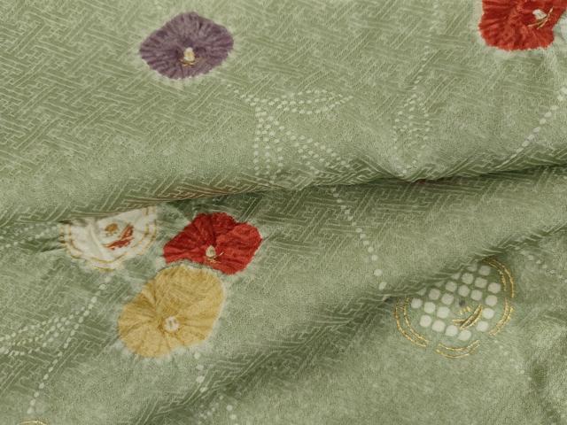 平和屋着物●上質な小紋　絞り　枝花文　金彩　正絹　逸品　未使用　AABI6129cs