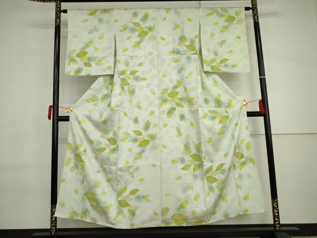 平和屋着物▽上質な小紋　単衣　寿光織　舞葉文　地紋起こし　金糸　正絹　逸品　AABI6196cs 22,425円