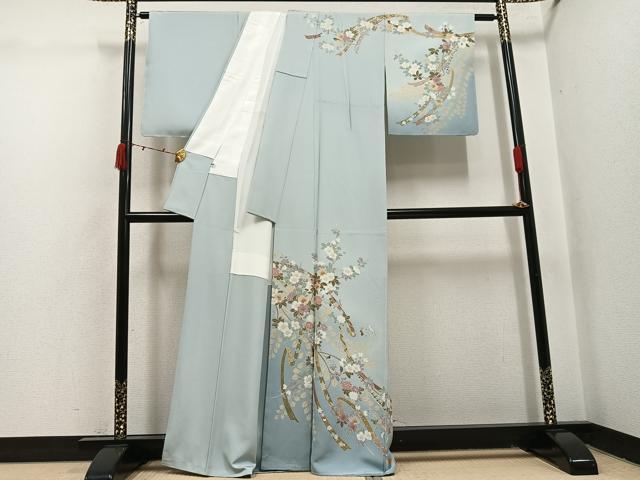 平和屋着物●訪問着　枝花文　暈し染め　金彩　正絹　逸品　未使用　AABI6266ph_1