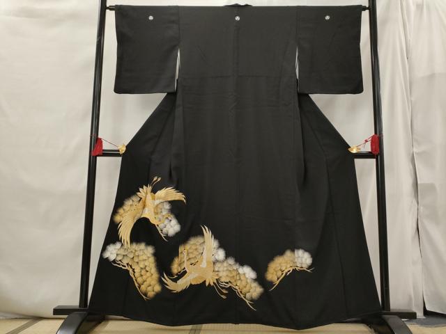 平和屋着物□豪華黒留袖 刺繍 飛鶴松文 金糸 正絹 逸品 AABI6427st