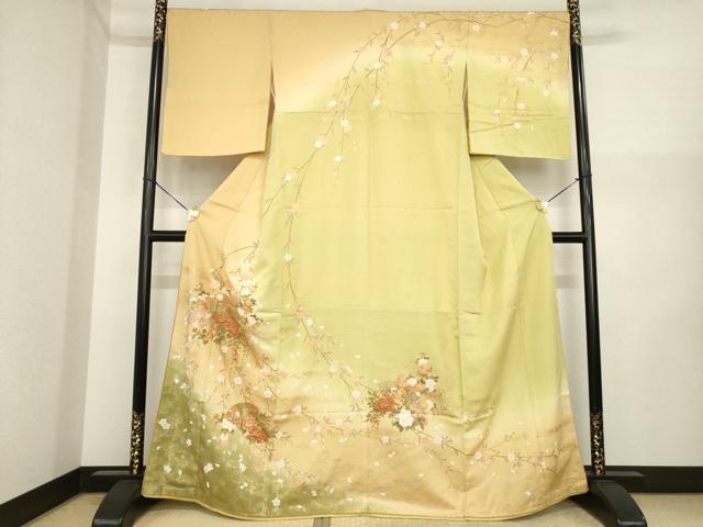 平和屋着物●訪問着　駒刺繍　地紙花文　暈し染め　金彩　正絹　逸品　AABI6854ck