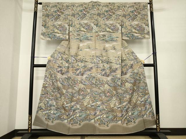 平和屋着物●訪問着　中国三大刺繍　スワトウ刺繍　汕頭刺繍　人物文　正絹　逸品　未使用　AABI6899ck