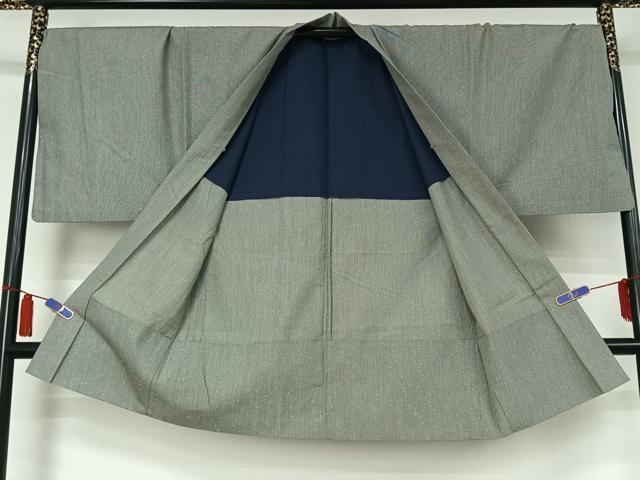 平和屋着物▽男性　紬　単衣　アンサンブル　縞　キングサイズ　正絹　逸品　AABI6989jh_6