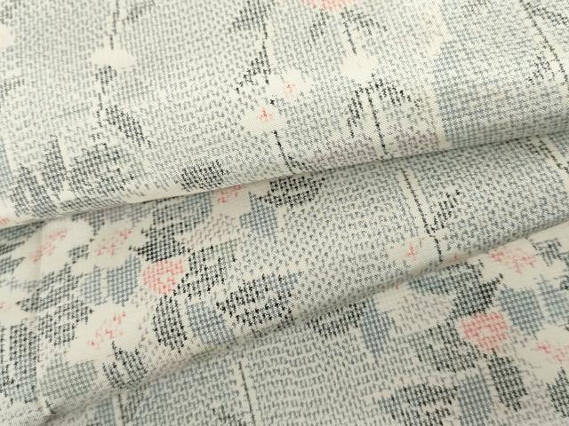 平和屋着物▽本場大島紬　単衣　白大島　枝花文　正絹　逸品　AABI7270cs 27,885円