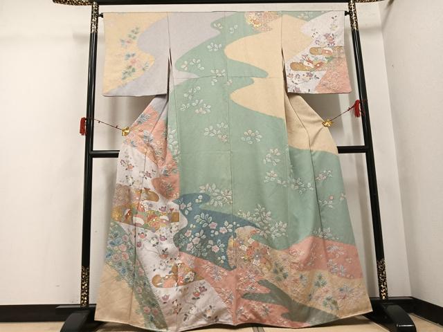 平和屋着物●訪問着　作家物　泰常　駒刺繍　絞り　金彩　金通し地　正絹　逸品　AABI7351ph