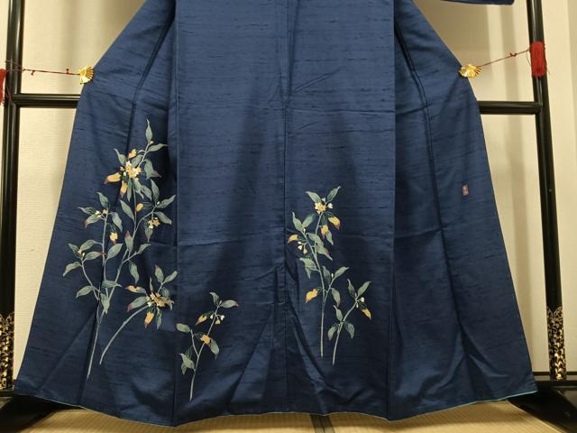 平和屋着物●十日町友禅作家　岡村蒼風　訪問着　友禅　作家物　紬地　枝花文　正絹　逸品　AABI7471ph_2
