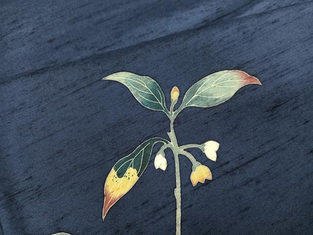 平和屋着物●十日町友禅作家　岡村蒼風　訪問着　友禅　作家物　紬地　枝花文　正絹　逸品　AABI7471ph_5