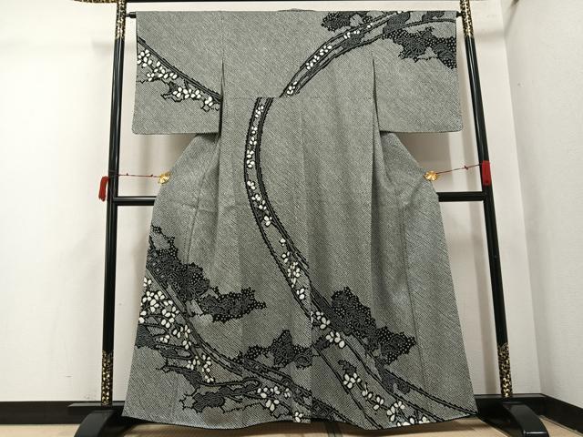 平和屋着物●訪問着　総絞り　草花文　黒地　鈴乃屋扱い　正絹　逸品　未使用　AABI7477ph
