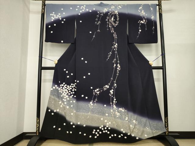 平和屋着物●訪問着　夜桜　暈し染め　銀彩　鬼しぼ縮緬　正絹　逸品　AABI7591ck